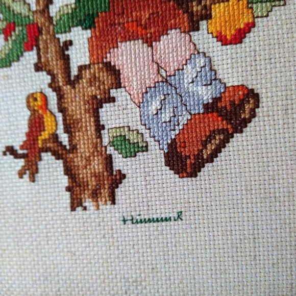 Vintage Hummel NeedlePoint “Boy Lederhosen Peach/Apple Tree Framed - Picture 3 of 7